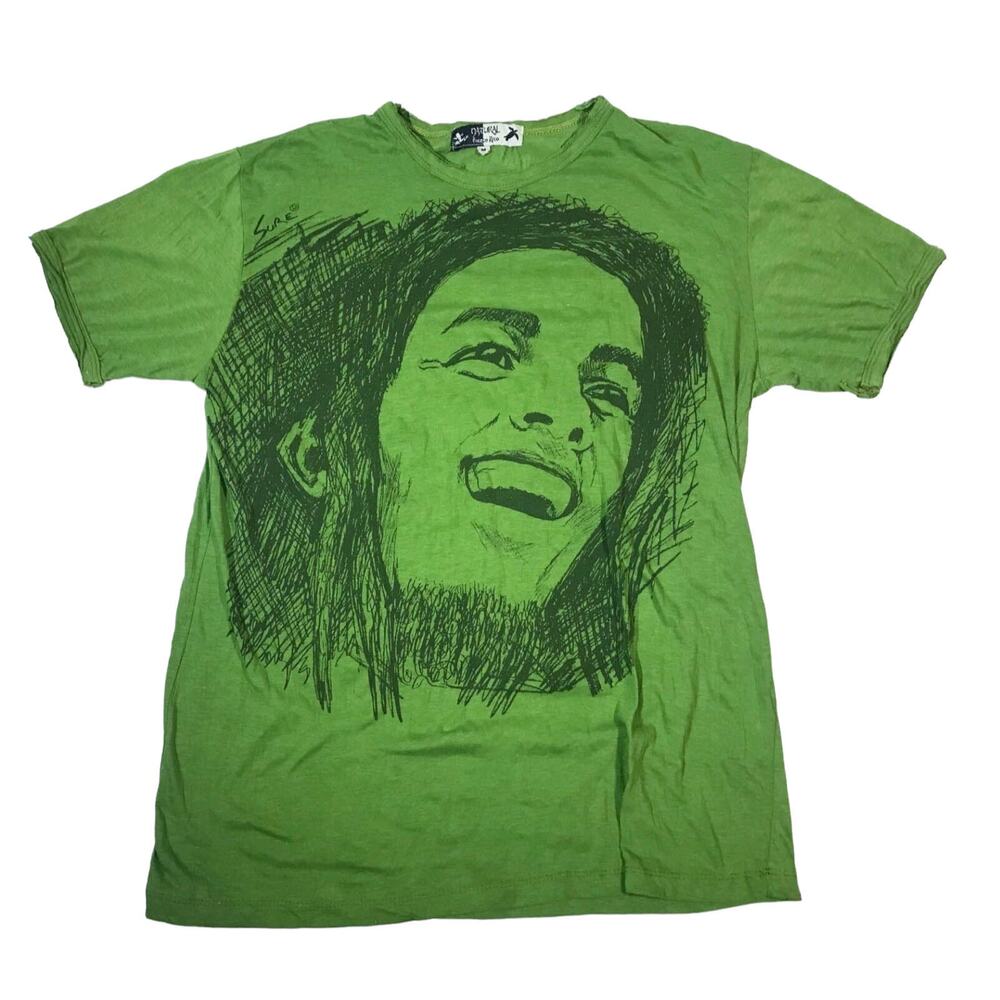 Men's Bob Marley Natural Puerto Rico Sure 420 Reggae Weed Chill Surf Shirt M